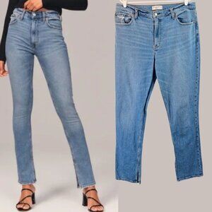 Abercrombi Skinny Slit Jeans Sz 16 Long High Rise Light Blue Wash Stretch Denim